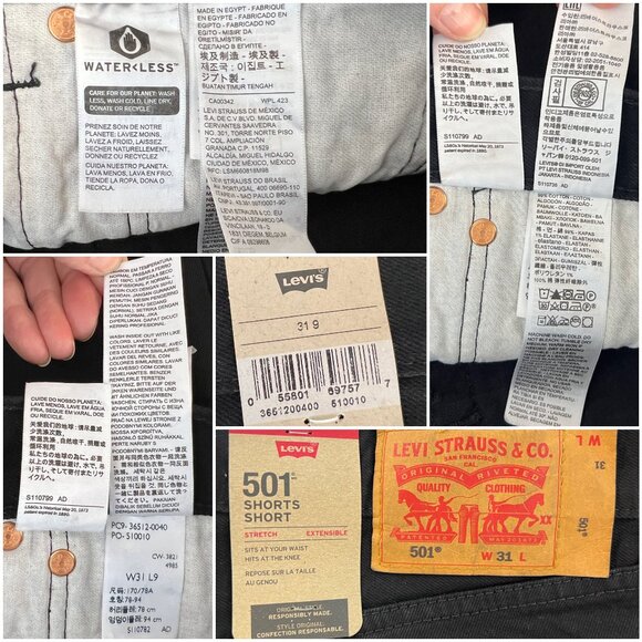 Sz 31x9- NWT Levi's 501 Original Fit Hemmed 9" Stretch Listless Short- Black - Picture 7 of 8